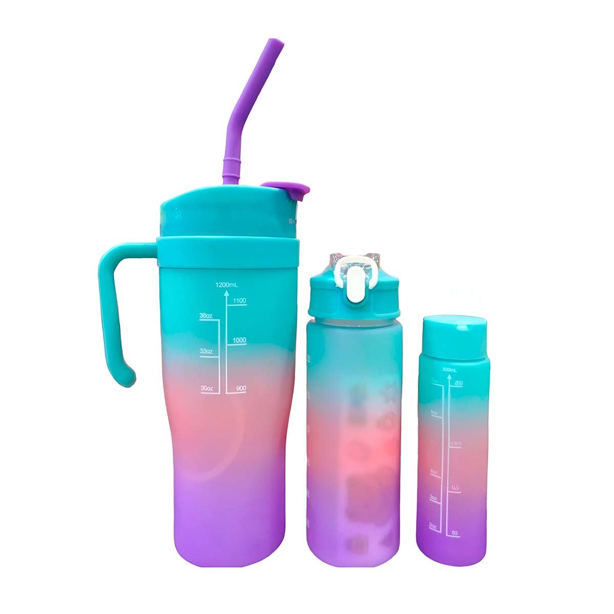 PACK2 UTENSILIO TRIO TRICOLOR CELESTE ROSADO MORADO FACIL TRANSPORTAR PRACTICO Y+REGALO STICKER - 2