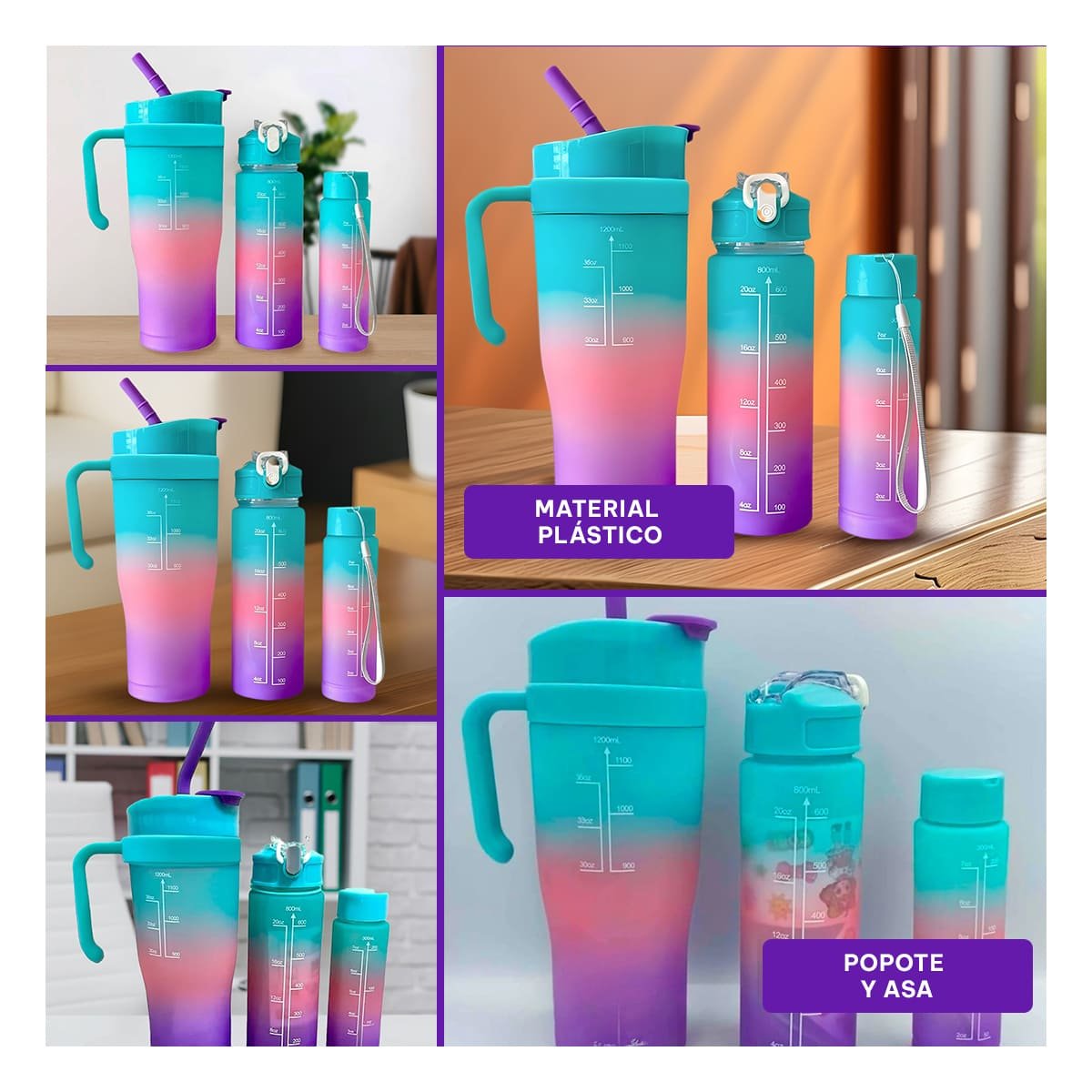 PACK12 BOTELLA ELECTRONICA TRIO TRICOLOR CELESTE ROSADO MORADO COMPACTA Y+PAPEL REGALO - 2