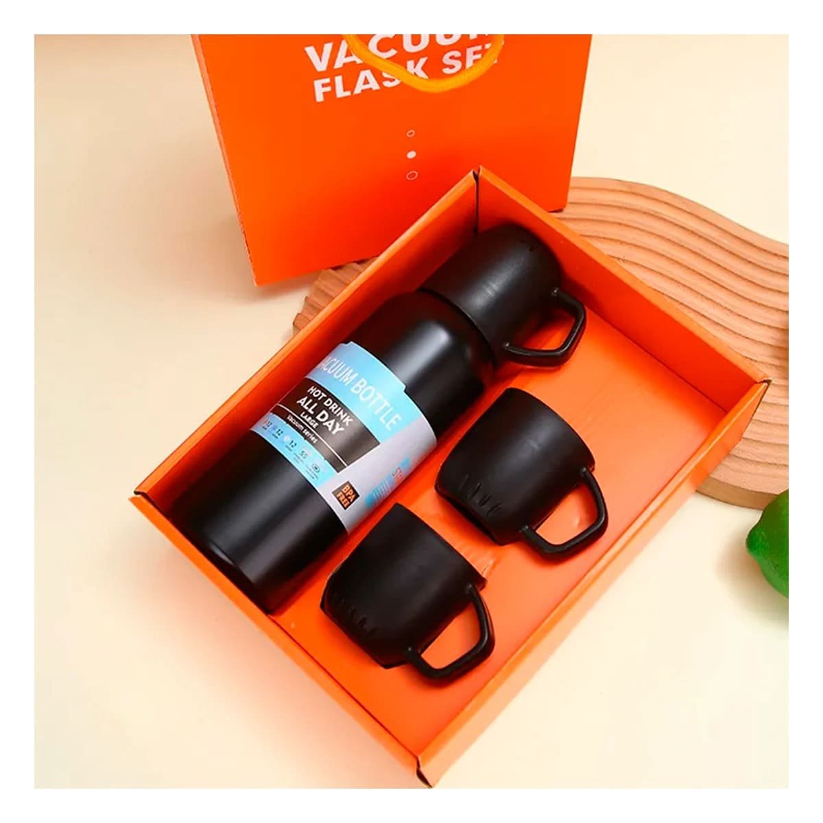 PACK6 TERMO PORTATIL 500 ML CON 3 TAZAS NEGRO PARA PASEOS Y SALIDAS - 2