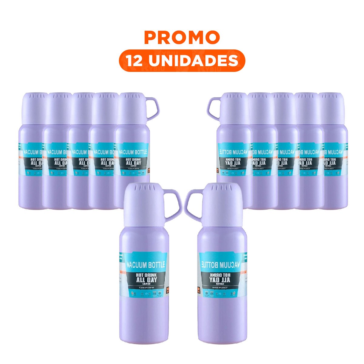 PACK12 BOTELLA MULTIUSO 500 ML CON 3 TAZAS LILA PARA HOGAR Y OFICINA Y+REGALO STICKER - 1