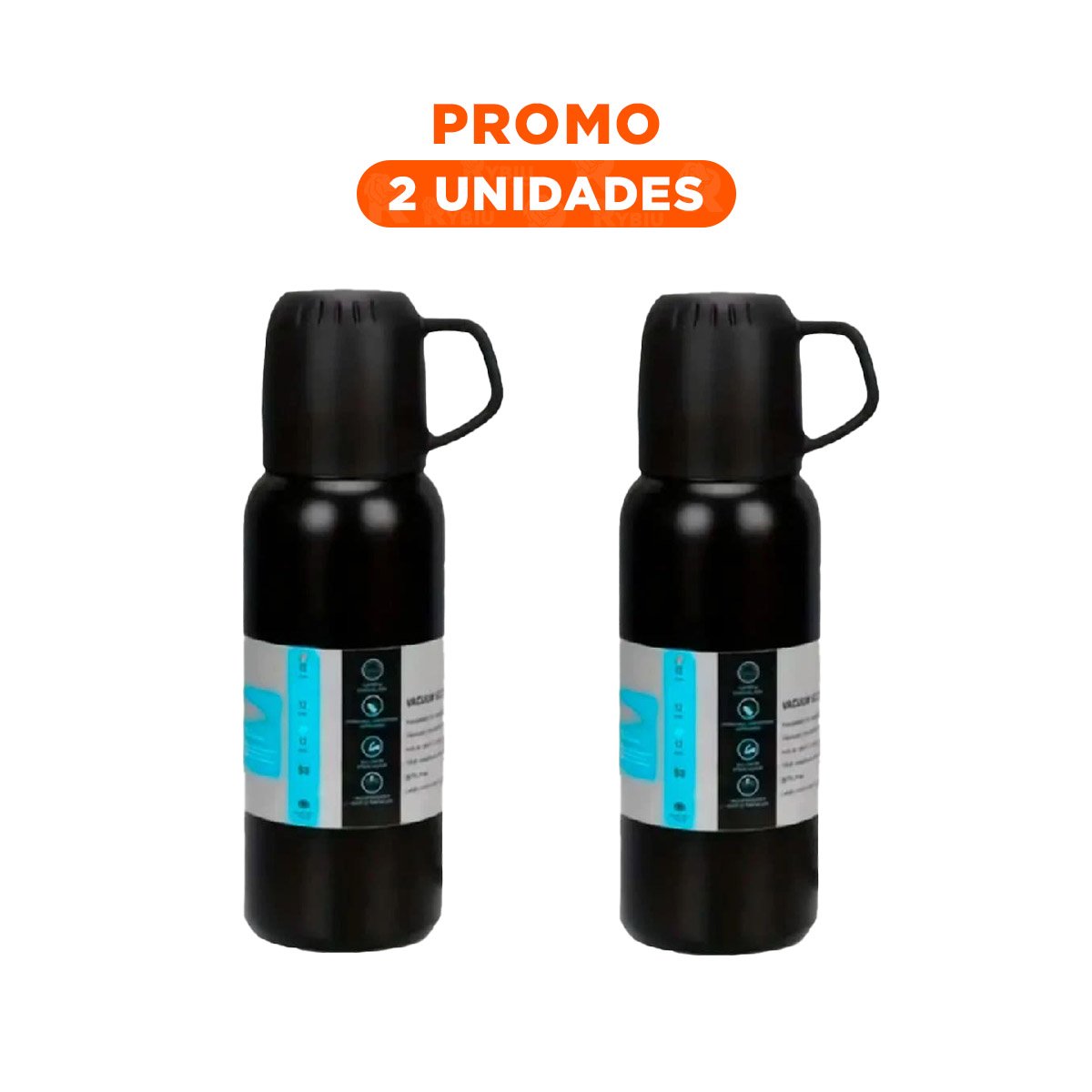 PACK2 FRASCO REUTILIZABLE 500 ML CON 3 TAZAS NEGRO PARA USO DIARIO - 1