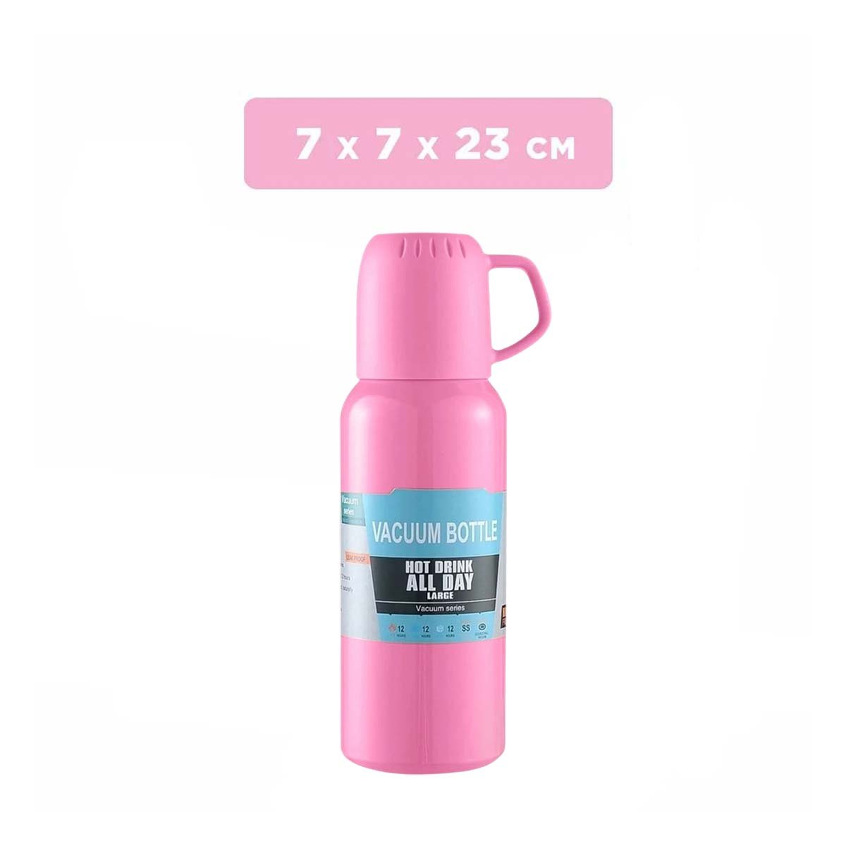 PACK12 DISPENSADOR PORTATIL DE 500ML CON 3 TAZAS ROSADO ACERO MODERNO Y+REGALO STICKER - 4