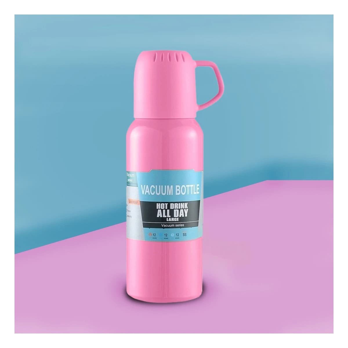 PACK12 DISPENSADOR PORTATIL DE 500ML CON 3 TAZAS ROSADO ACERO MODERNO Y+REGALO STICKER - 5