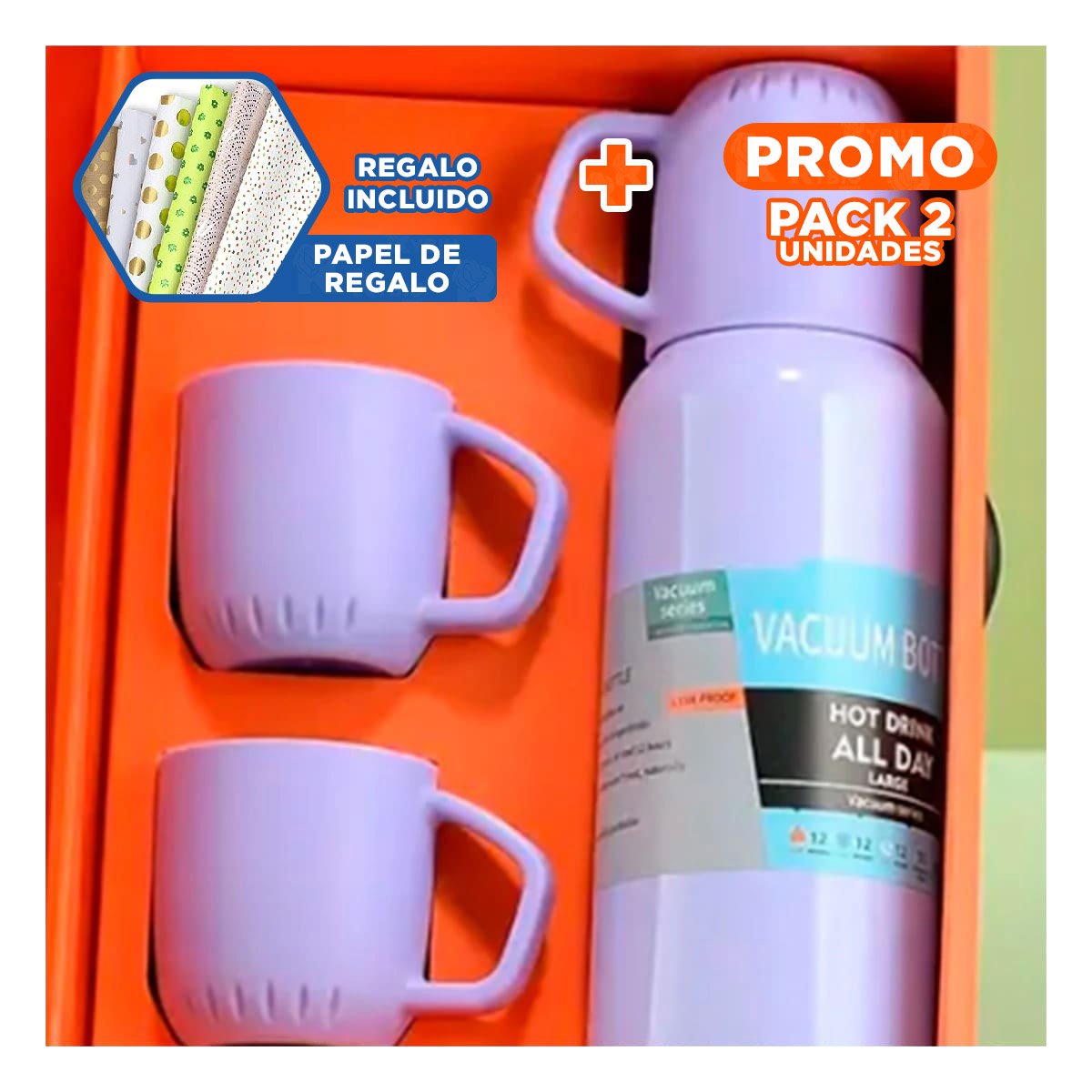 PACK2 FRASCO REUTILIZABLE 500 ML CON 3 TAZAS LILA PARA USO DIARIO Y+PAPEL REGALO - 1