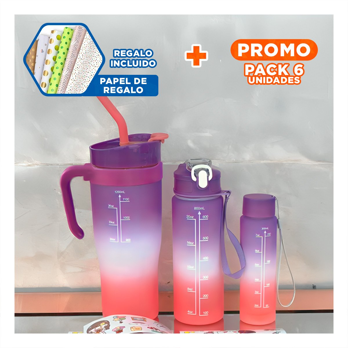 PACK6 TOMATODO ELECTRONICO TRIO TRICOLOR MORADO BLANCO ROSADO COMPACTO Y+PAPEL REGALO - 1