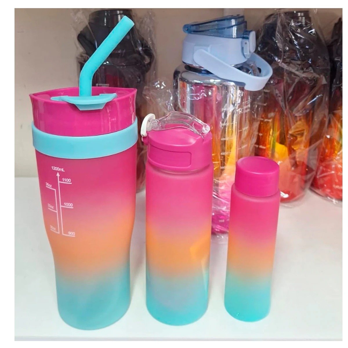 PACK6 BOTELLA ELECTRONICA TRIO TRICOLOR 1200ML 800ML 300ML FACIL DE LIMPIAR Y+REGALO STICKER - 3