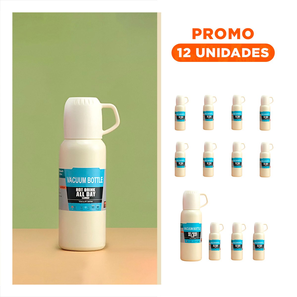 PACK12 BOTELLA LIGERA 500 ML CON 3 TAZAS CREMA PARA TRANSPORTE DIARIO Y+REGALO STICKER - 1