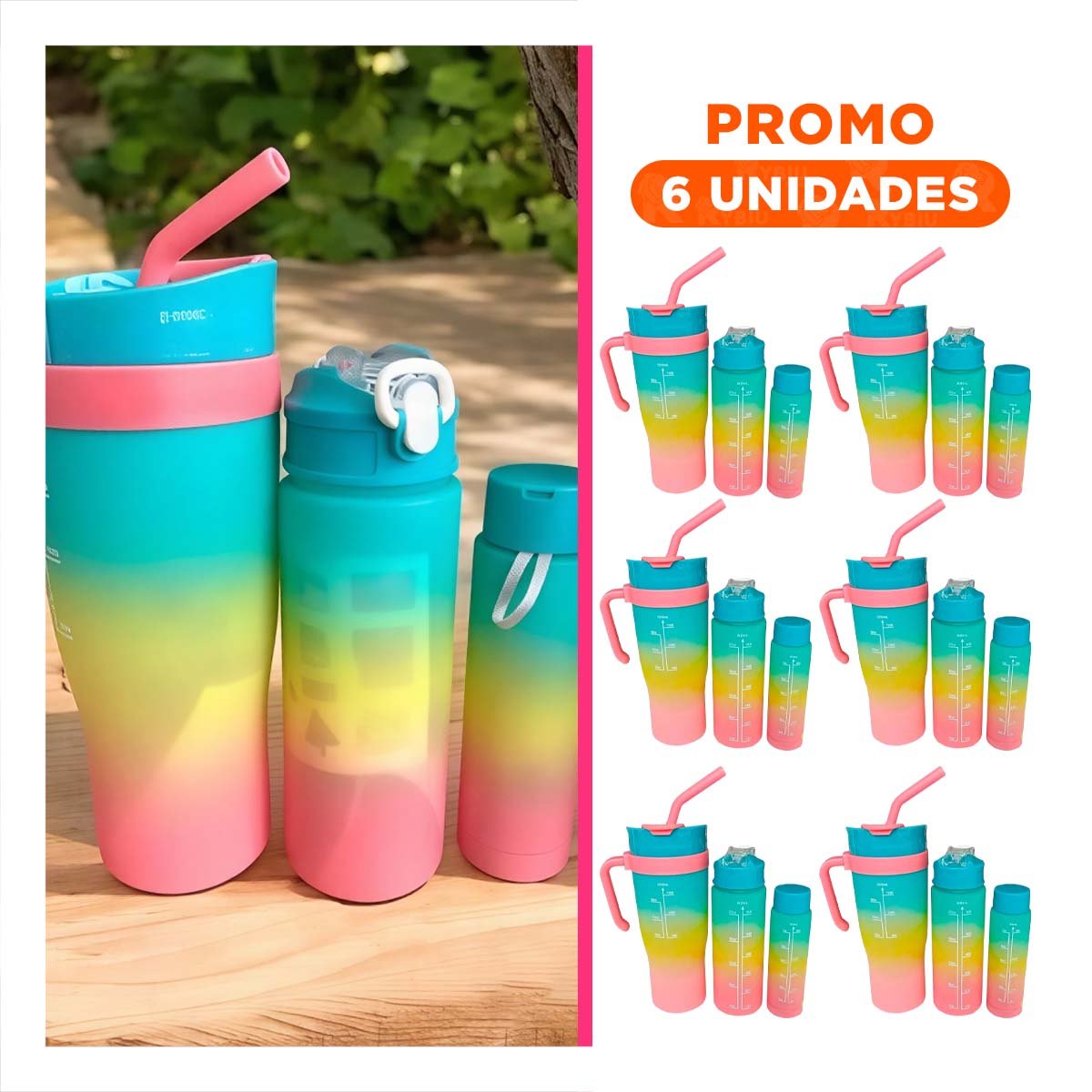PACK6 BOTELLA ELECTRONICA TRIO TRICOLOR VERDE AMARILLO ROSADO 1200ML 800ML 300ML FACIL USO - 1