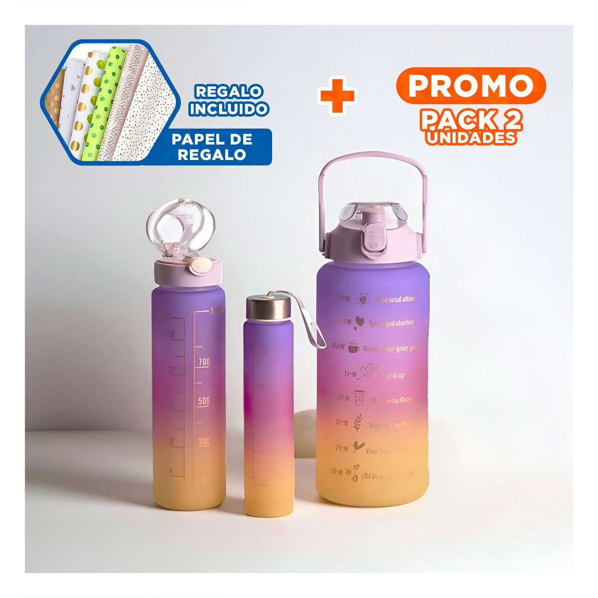 PACK2 TOMATODOS EN MORADO CON 2 L 1 L Y 300 ML EN SET DE 3 PARA USO DIARIO Y+PAPEL REGALO - 1