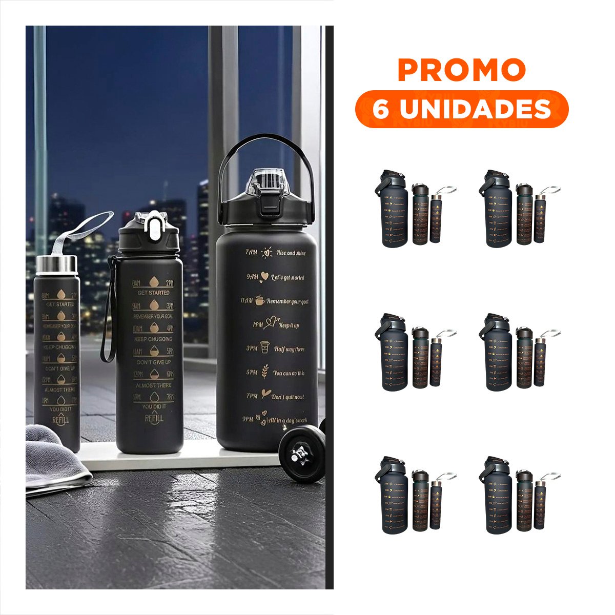PACK6 CANTIMPLORAS NEGRO CON VOLUMEN 2 L 1 L Y 300 ML Y TAPA RESISTENTE Y+PAPEL REGALO - 1