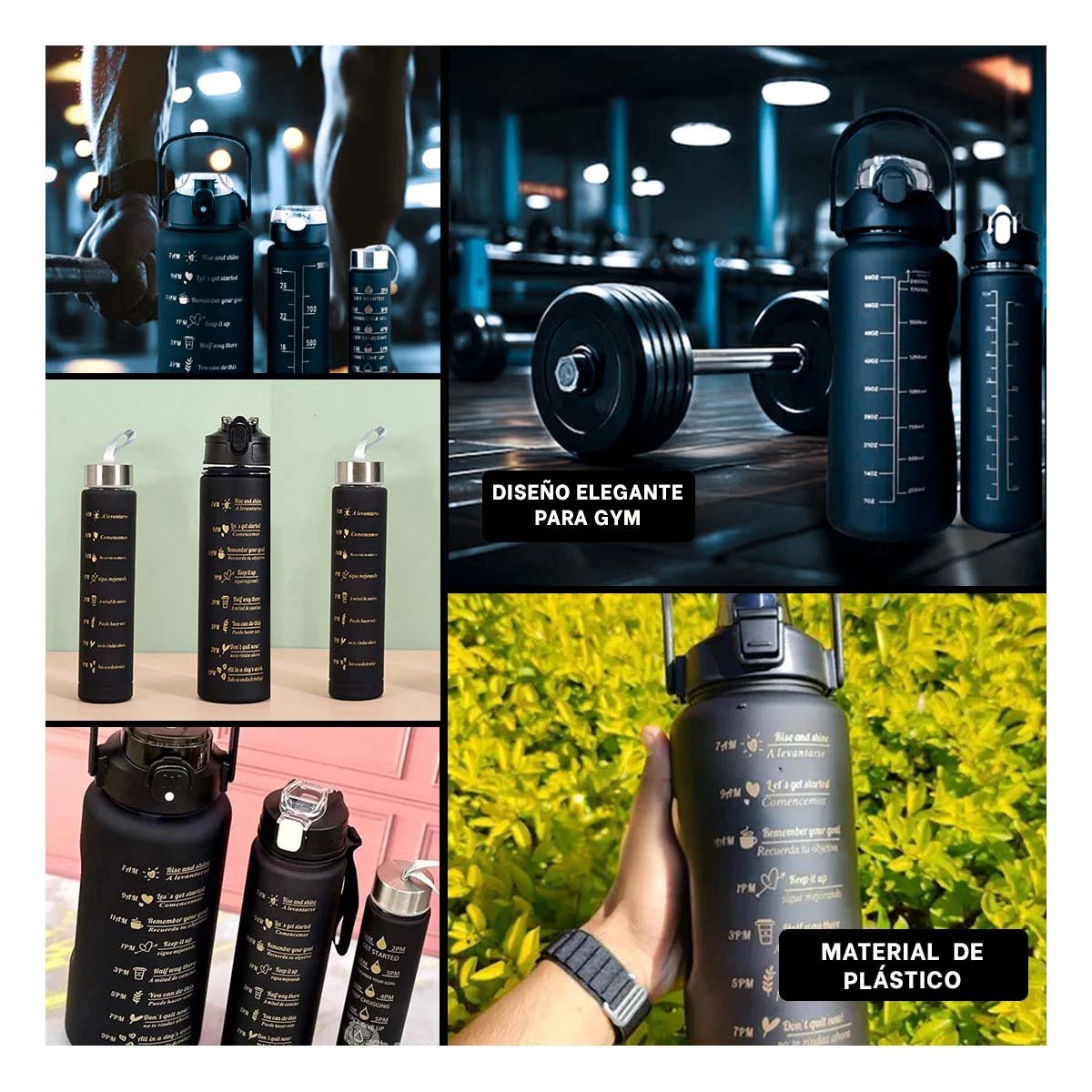 PACK6 CANTIMPLORAS NEGRO CON VOLUMEN 2 L 1 L Y 300 ML Y TAPA RESISTENTE Y+PAPEL REGALO - 3