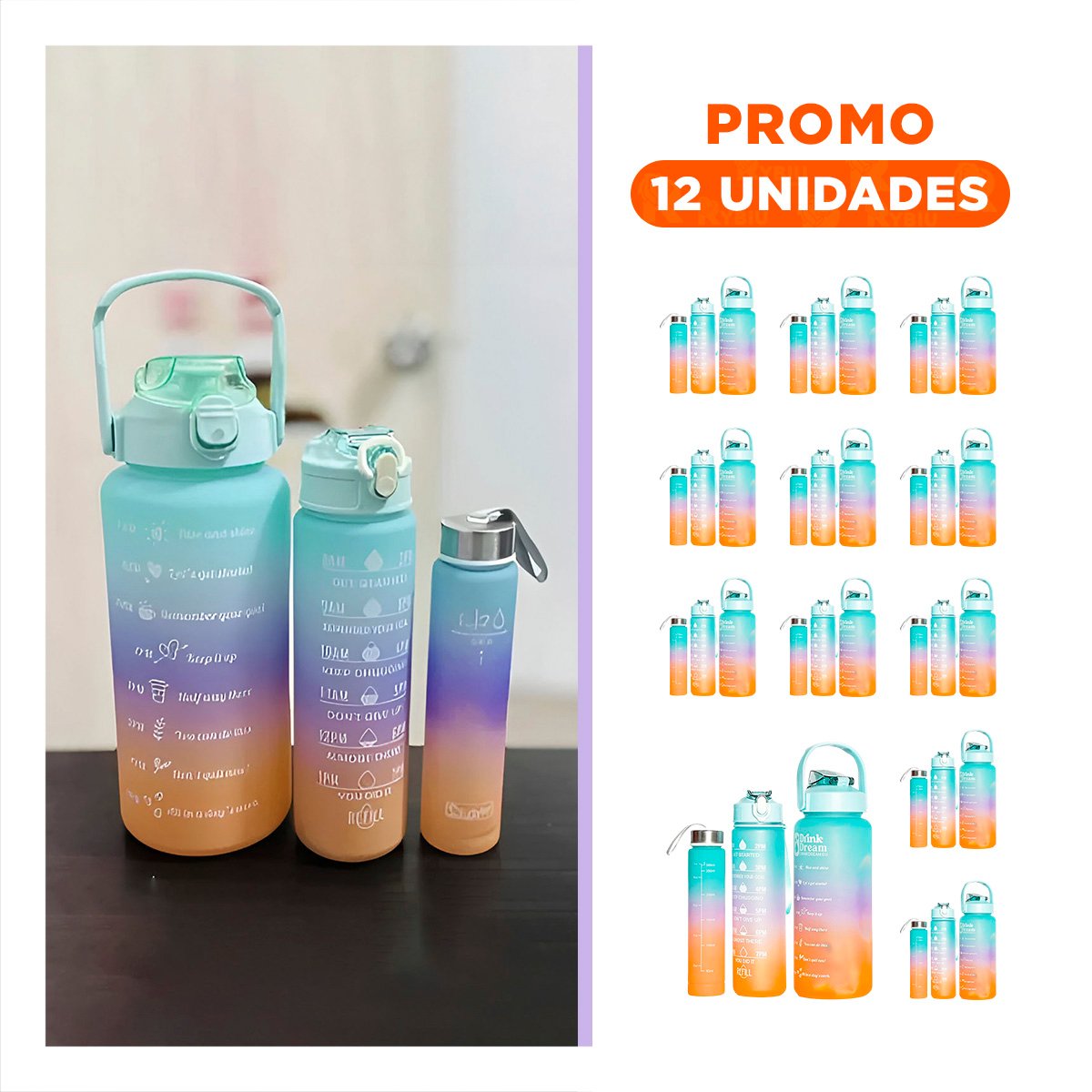 PACK12 SET DE 3 TOMATODOS CELESTE DE PLASTICO CON TAPA EN 2 L 1 L Y 300 ML Y+REGALO STICKER - 1