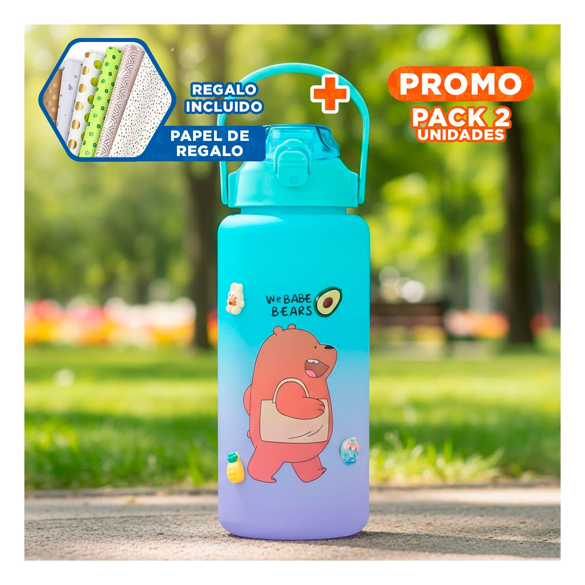 PACK2 BIDON DEPORTIVO OSO ESCANDALOSO 2 LITROS PARA HIDRATACION Y+PAPEL REGALO - 1