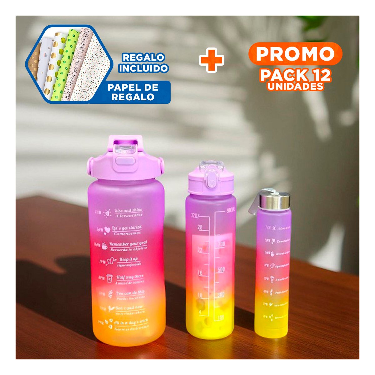 PACK12 SET DE 3 TOMATODOS CON 2 L 1 L Y 300 ML EN MORADO RESISTENTE Y+PAPEL REGALO - 1