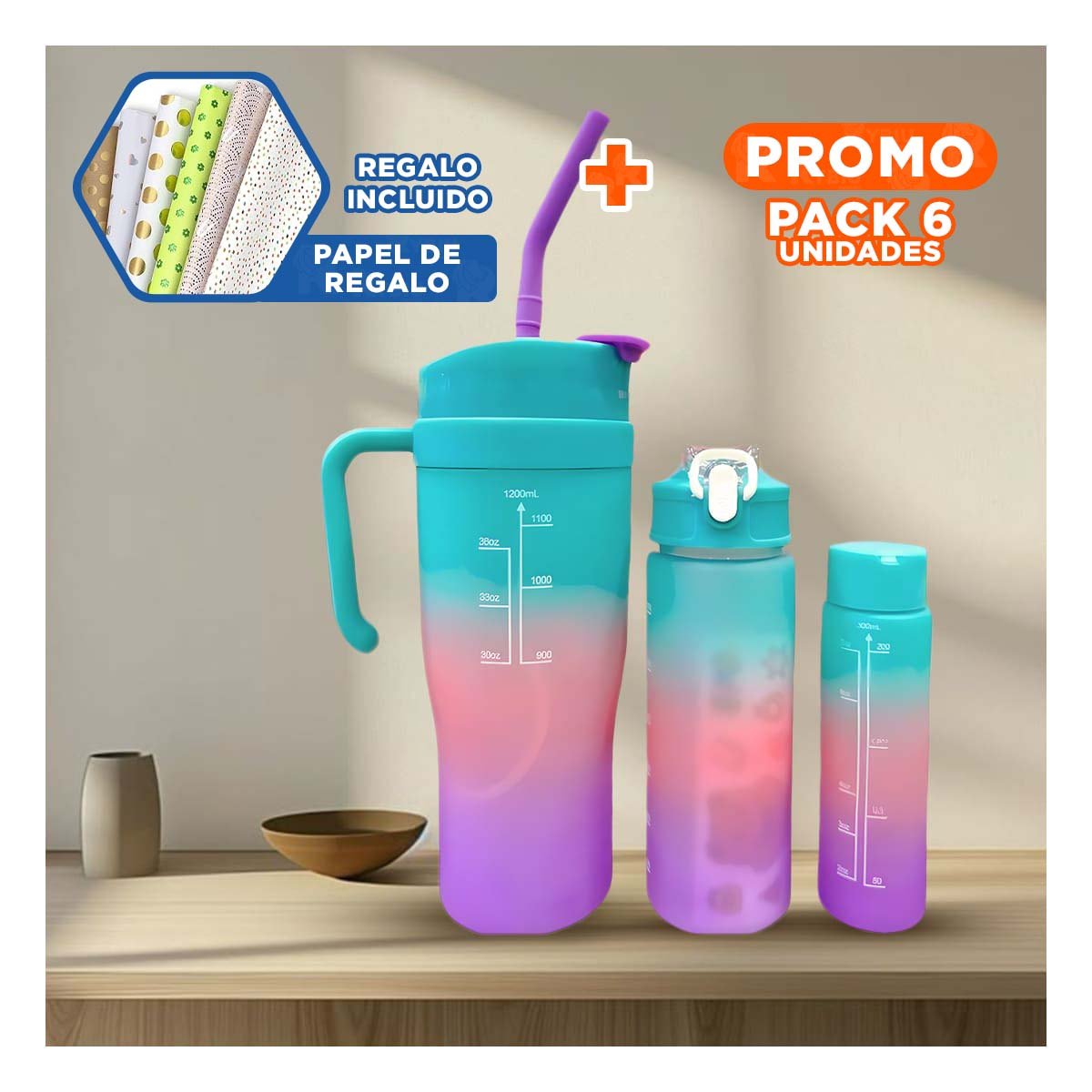 PACK6 TOMATODO ELECTRONICO TRIO TRICOLOR CELESTE ROSADO MORADO COMPACTO PRACTICO Y+PAPEL REGALO - 1