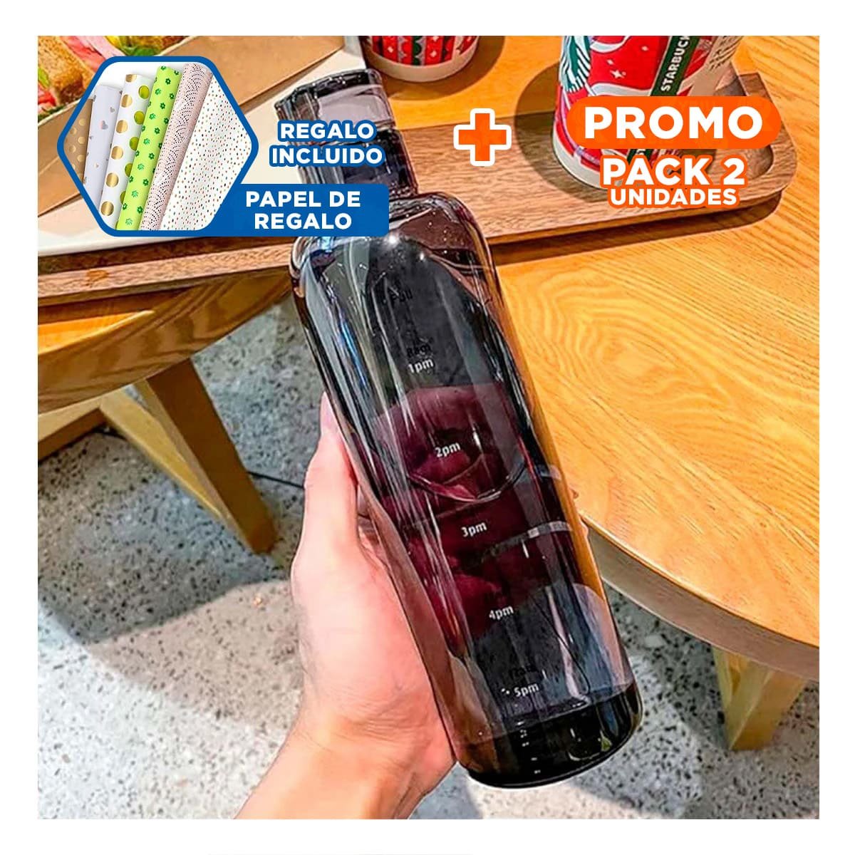 PACK2 VASO TRANSPARENTE 500 ML NEGRO PARA BEBIDAS FRIAS Y CALIENTES Y+PAPEL REGALO - 1