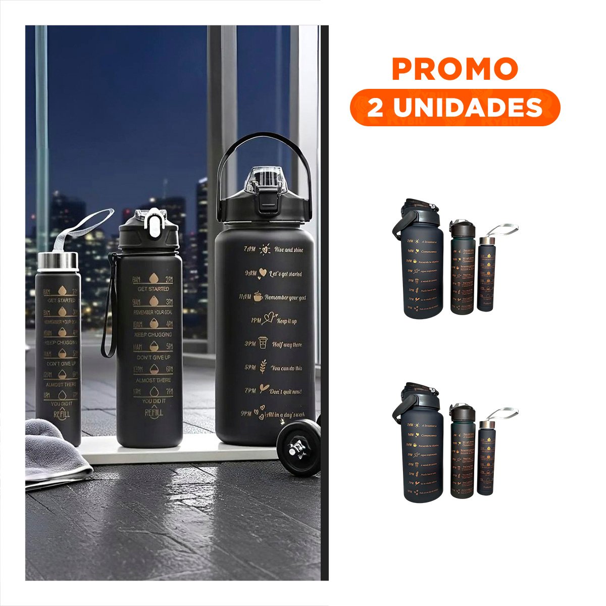 PACK2 TOMATODOS SET DE 3 NEGRO CON TAPA DE PLASTICO Y MEDIDAS 2 L 1 L Y 300 ML Y+REGALO STICKER - 1