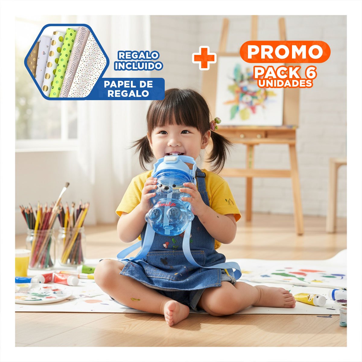 PACK6 BOTELLA ESCOLAR OSO SMILE AZUL PARA HIDRATACION EN COLEGIO Y ...
