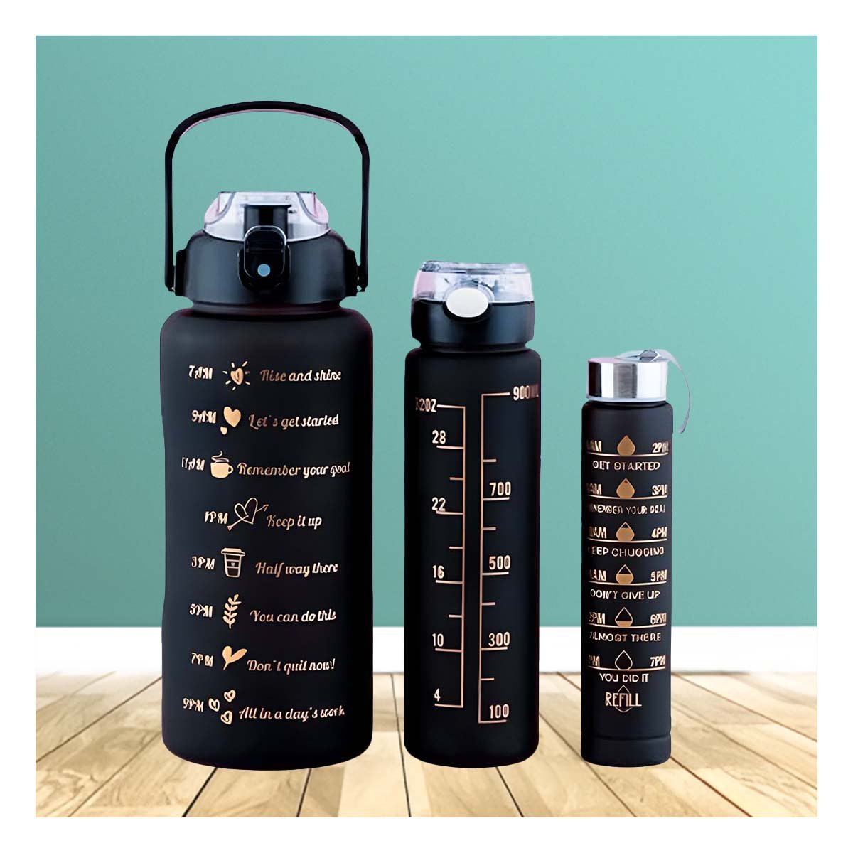 PACK6 CANTIMPLORAS EN NEGRO CON CAPACIDAD 2 L 1 L Y 300 ML EN SET DE 3 - 2