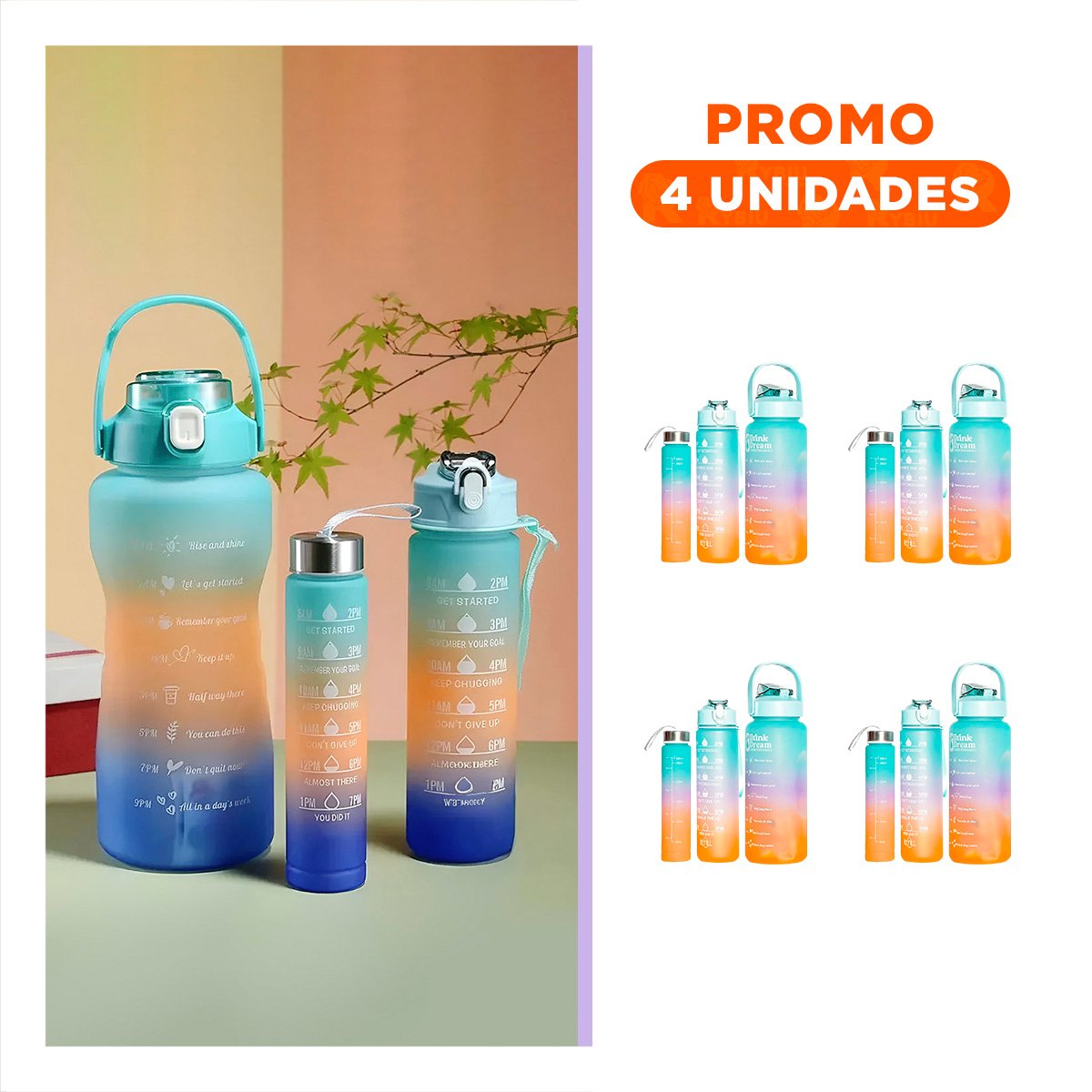 PACK4 CANTIMPLORAS CON 2 L 1 L Y 300 ML EN CELESTE PARA USO DIARIO ACTIVO Y+REGALO STICKER - 1