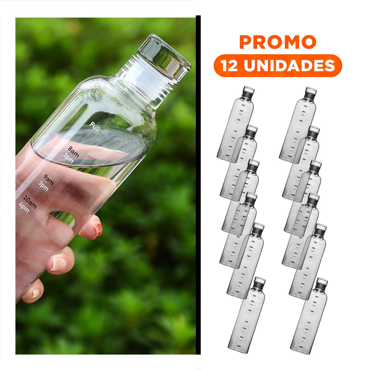 PACK12 FRASCO HERMETICO 500 ML TRANSPARENTE NEGRO PARA TRANSPORTE SEGURO Y+REGALO STICKER - 1