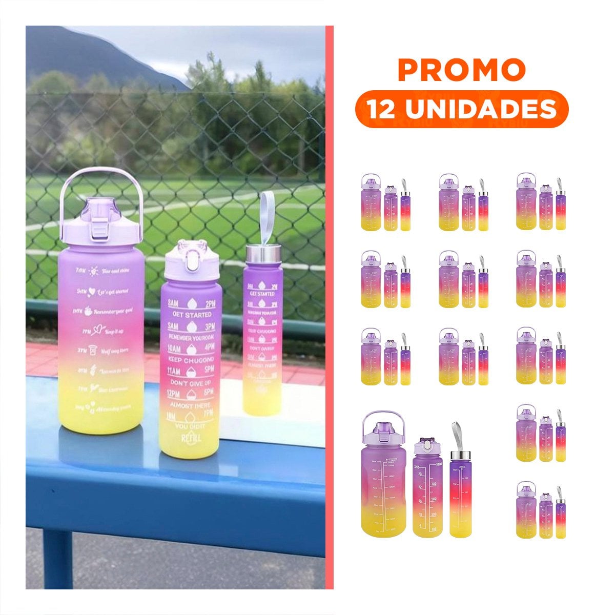 PACK12 SET DE 3 TOMATODOS MORADO DE PLASTICO CON TAPA EN 2 L 1 L Y 300 ML Y+REGALO STICKER - 1