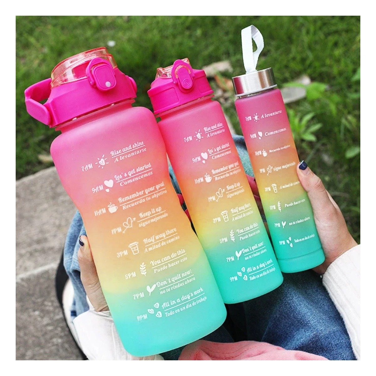PACK4 CANTIMPLORAS CON 2 L 1 L Y 300 ML EN FUCSIA PARA USO DIARIO ACTIVO Y+REGALO STICKER - 3