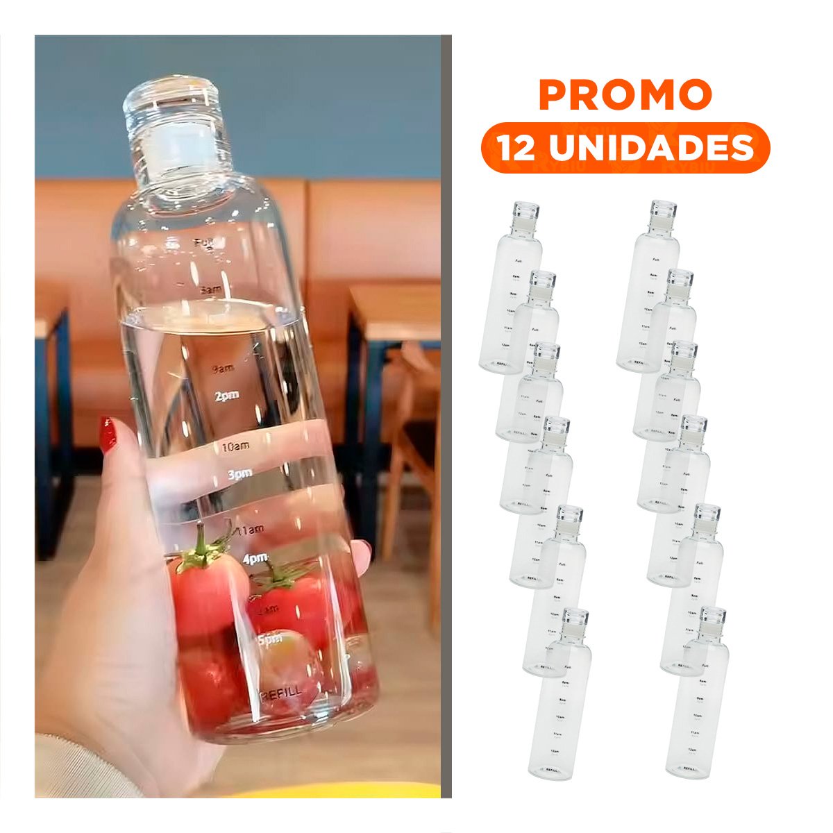 PACK12 BOTELLA LIGERA 500 ML TRANSPARENTE PARA HIDRATACION EN MOVIMIENTO Y+REGALO STICKER - 1