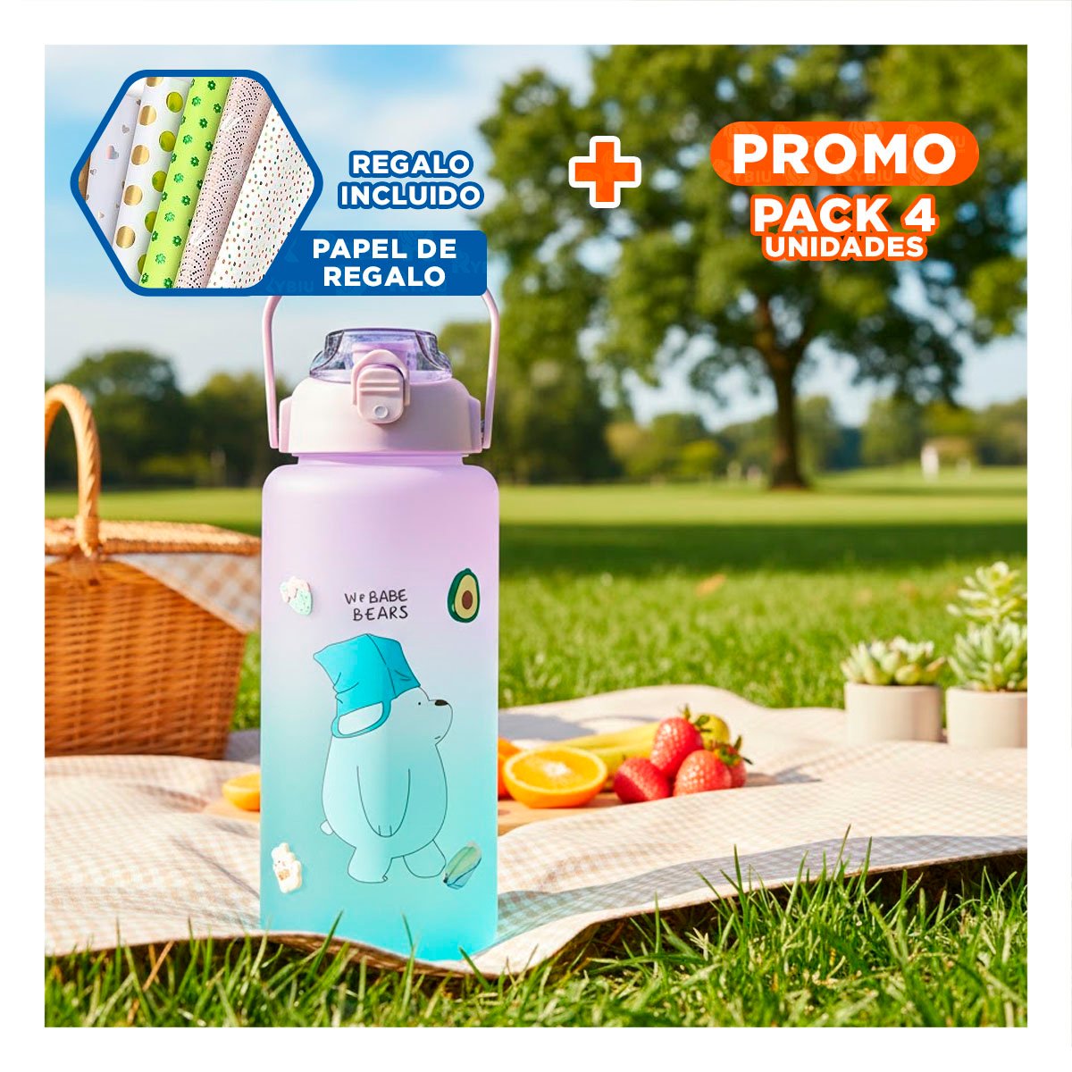 PACK4 CANTIMPLORA MODERNA OSO ESCANDALOSO 2 LITROS PARA AGUA Y+PAPEL REGALO - 1