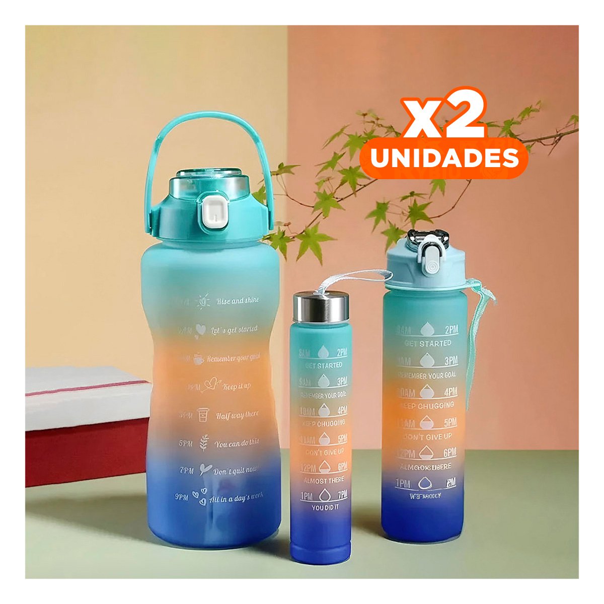 PACK2 TOMATODOS SET DE 3 CELESTE CON TAPA DE PLASTICO Y MEDIDAS 2L 1L Y 300ML Y+REGALO STICKER - 1