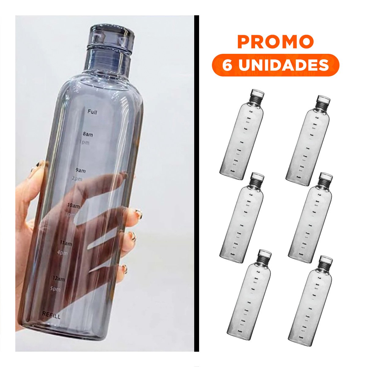 PACK6 FRASCO RESISTENTE 500 ML TRANSPARENTE NEGRO PARA GIMNASIO Y DEPORTES - 1