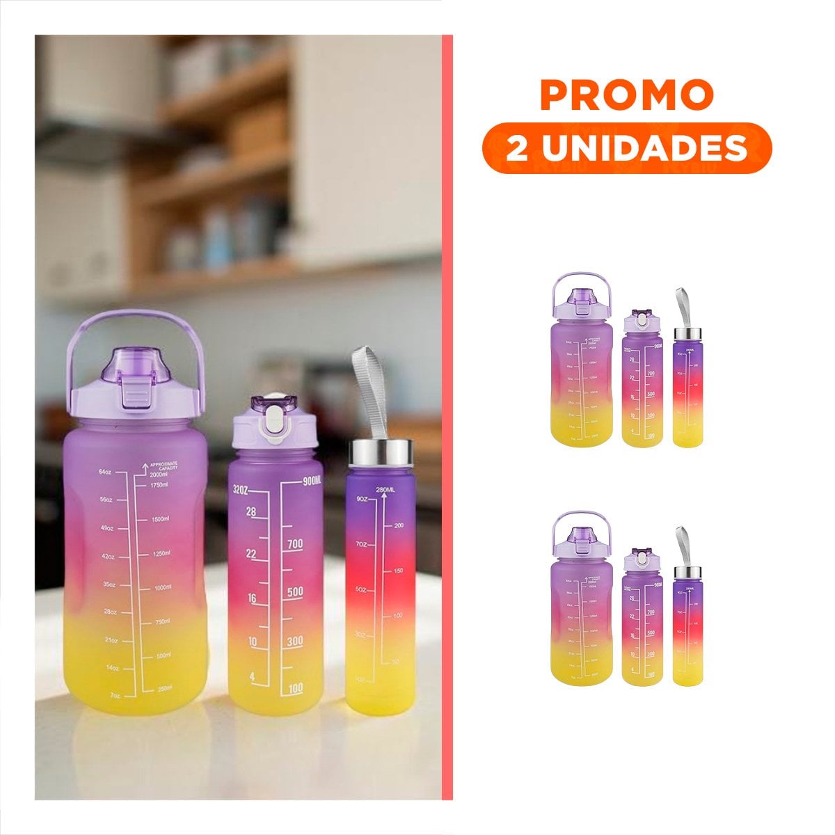 PACK2 TOMATODOS EN SET DE 3 EN MORADO CON TAPA DE PLASTICO 2 L 1 L Y 300 ML - 1