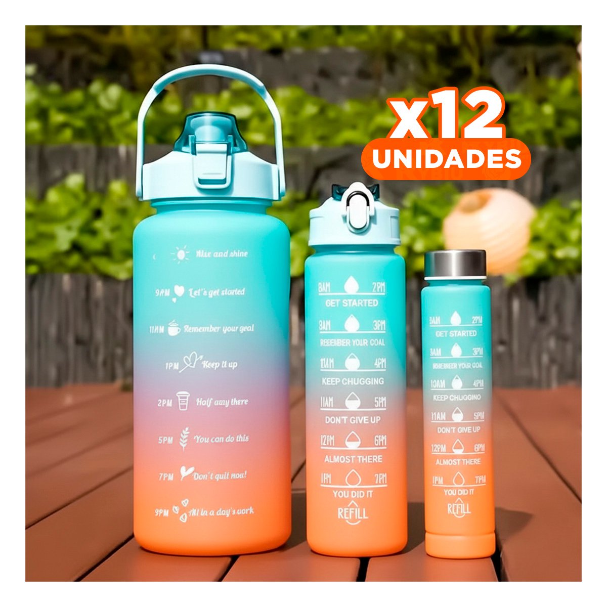 PACK12 CANTIMPLORAS SET TRIPLE EN CELESTE CON TAPA DE PLASTICO 2 L 1 L Y 300 ML - 1