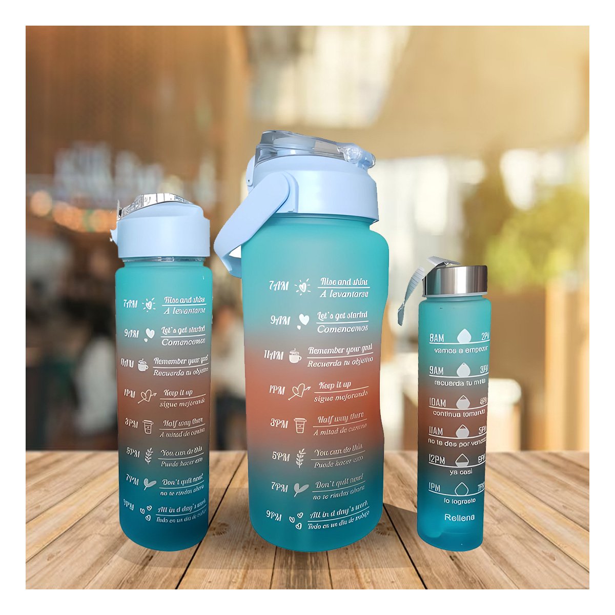 PACK12 CANTIMPLORAS SET TRIPLE EN CELESTE CON TAPA DE PLASTICO 2 L 1 L Y 300 ML - 3
