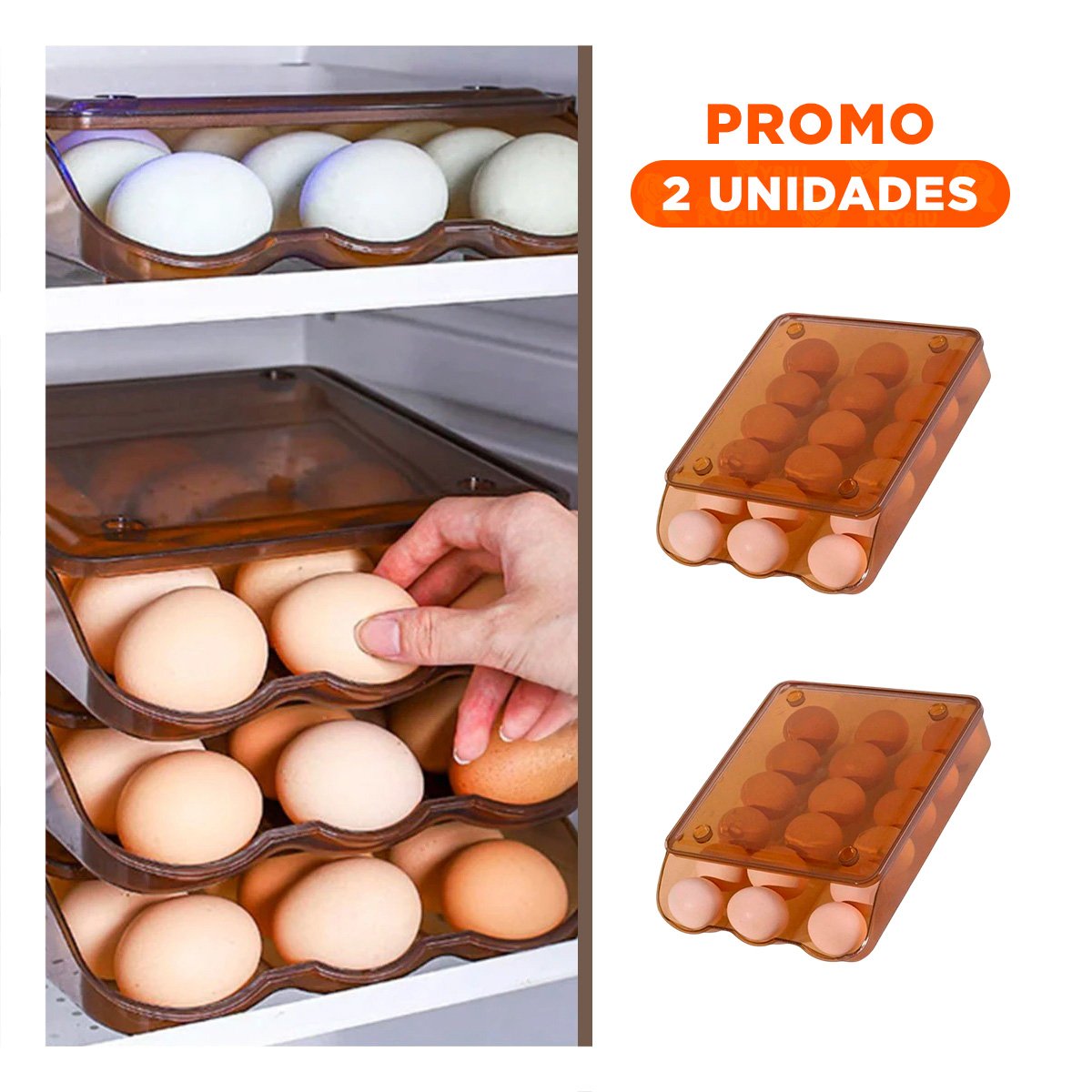 PACK2 RECIPIENTE PRACTICO TRANSPARENTE MARRON PARA 18 HUEVOS FACIL DE APILAR - 1