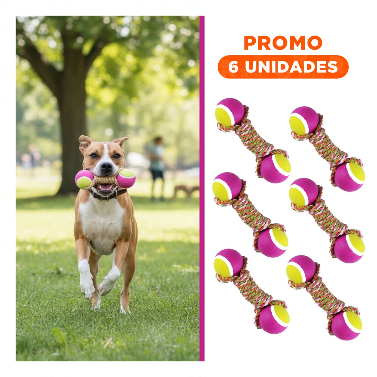 PACK6 JUEGO DOBLE DE PELOTAS PARA MASCOTAS IDEAL PARA LANZAR Y TRAER ROSADO CON AMARILLO - 1