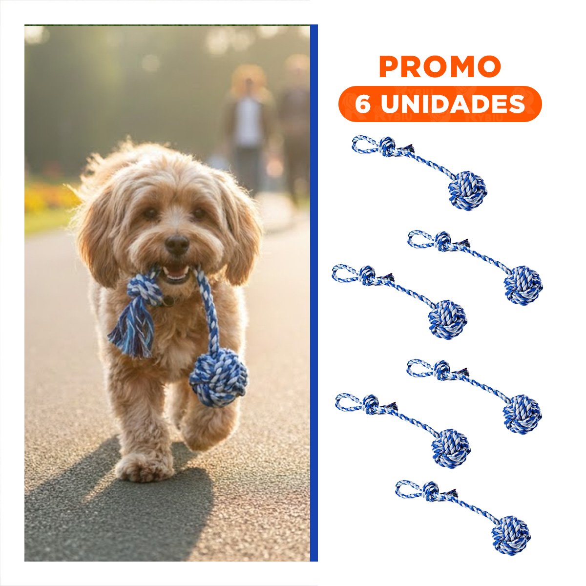 PACK6 ELEMENTO DE TENSION CANINA CON PELOTA Y SOGA CON AGARRADERA AZUL CELESTE - 1