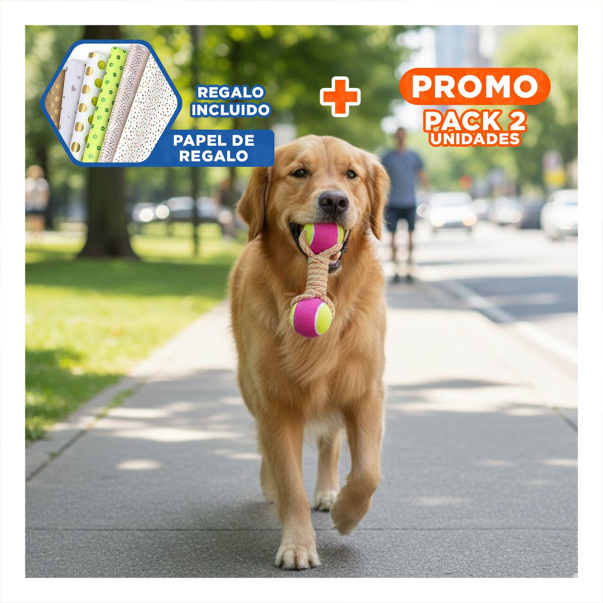 PACK2 CUERDA CON PELOTAS BICOLOR PARA LANZAMIENTO ROSADO CON AMARILLO Y+PAPEL REGALO - 1