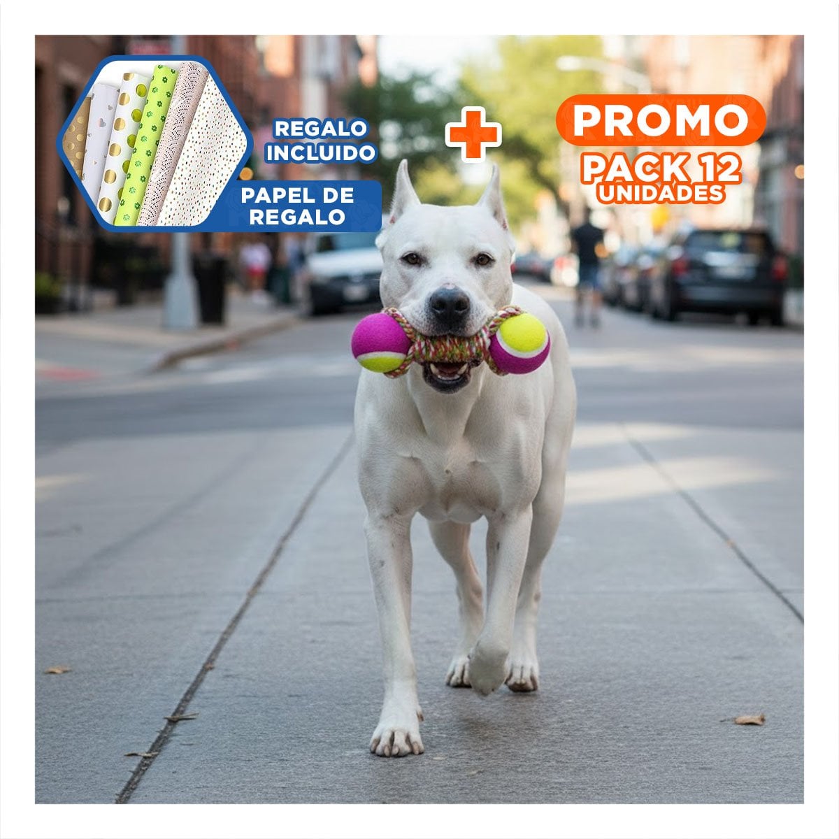 PACK12 COMPLEMENTO DE JUEGO PARA PERROS QUE REDUCE EL ESTRES ROSADO CON AMARILLO Y+PAPEL REGALO - 1