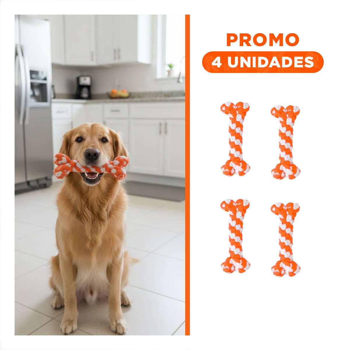 PACK4 CUERDA TRENZADA PARA MASCOTAS CON DISENO DE HUESO NARANJA Y+REGALO STICKER - 1