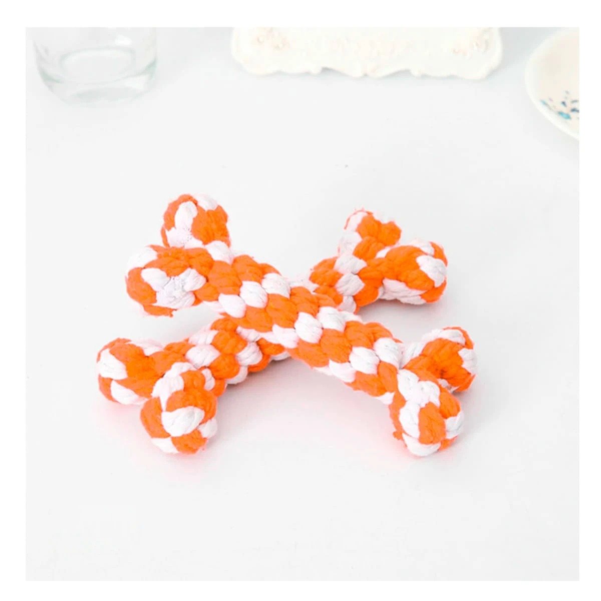 PACK4 CUERDA TRENZADA PARA MASCOTAS CON DISENO DE HUESO NARANJA Y+REGALO STICKER - 5