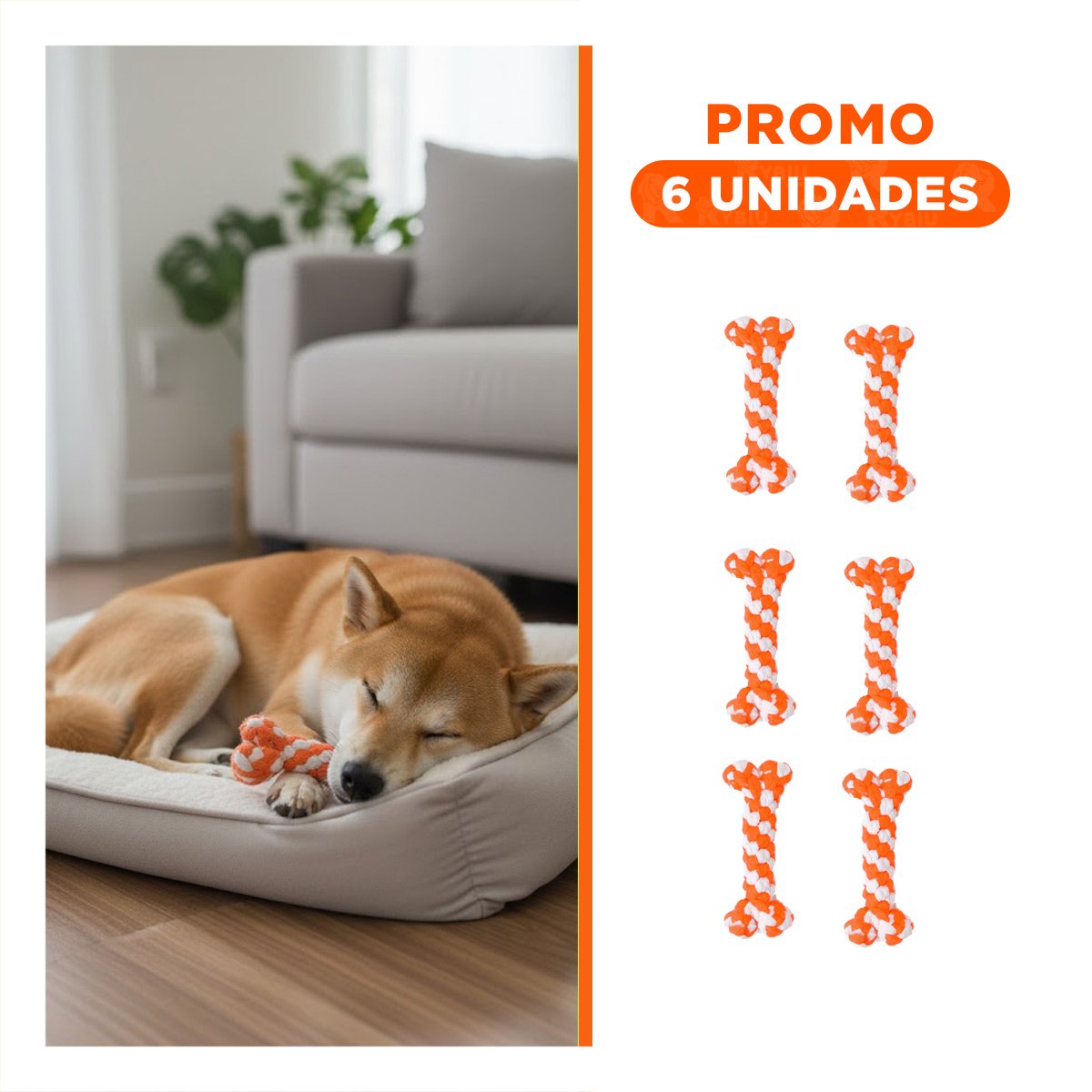 PACK6 CUERDA TRENZADA PARA MASCOTAS 15X6,5 CM RESISTENTE NARANJA - 1