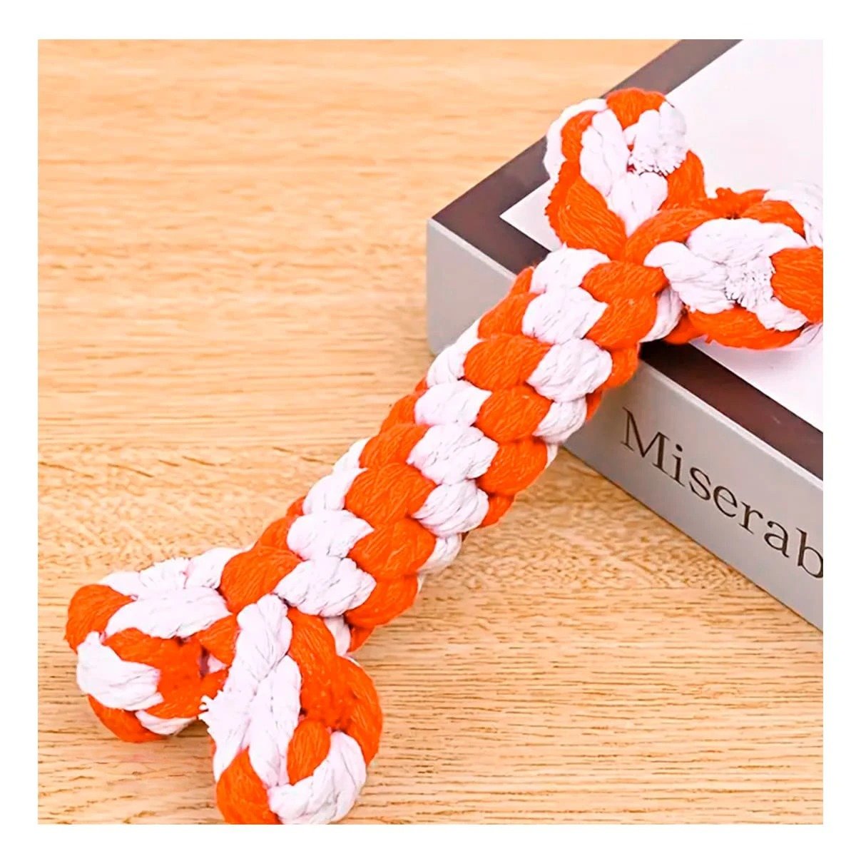 PACK2 OBJETO INTERACTIVO CANINO 15X6,5 CM DE CUERDA NARANJA Y+PAPEL REGALO - 2