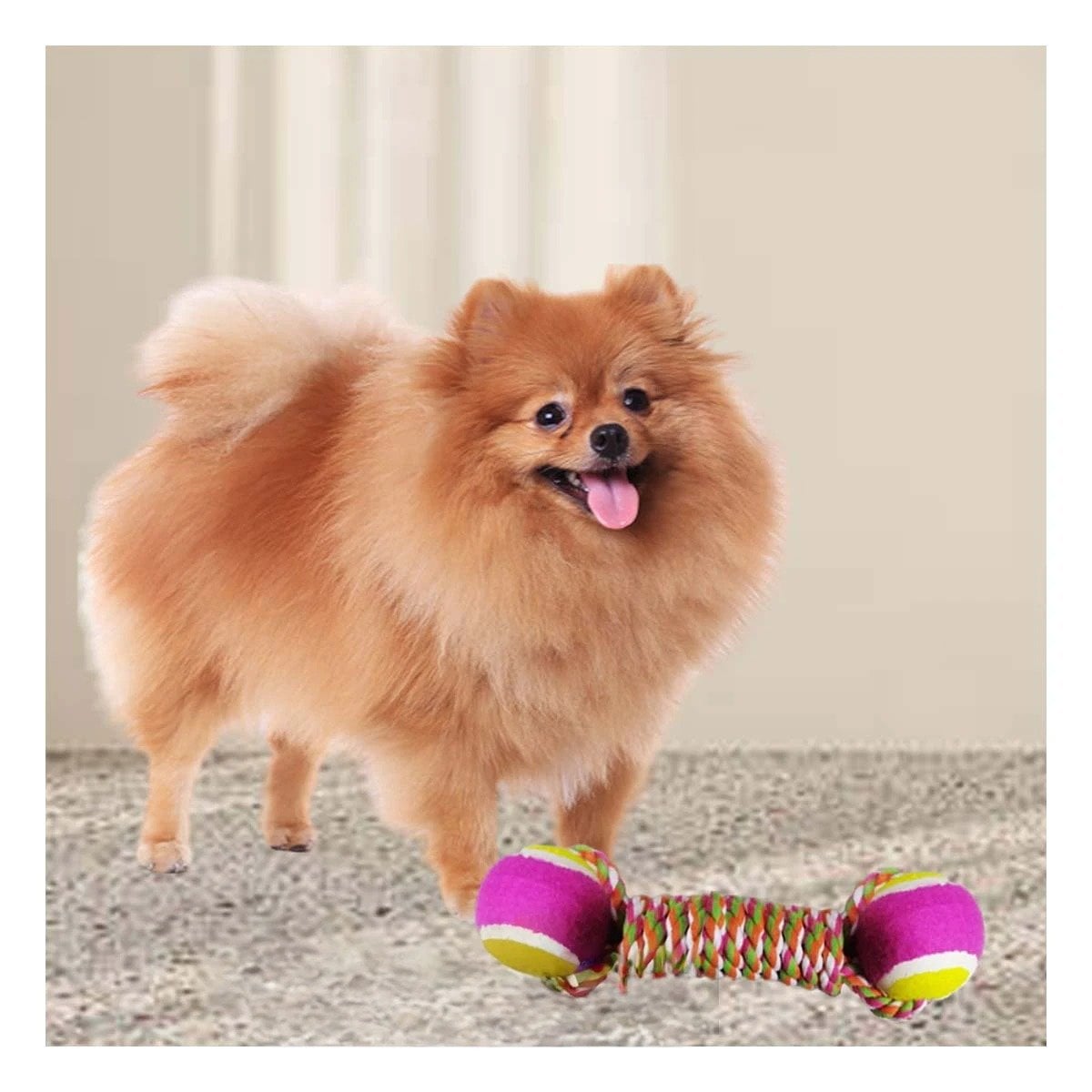 PACK4 CUERDA CON PELOTAS BICOLOR LLAMATIVO PARA MASCOTAS ROSADO CON AMARILLO Y+PAPEL REGALO - 5