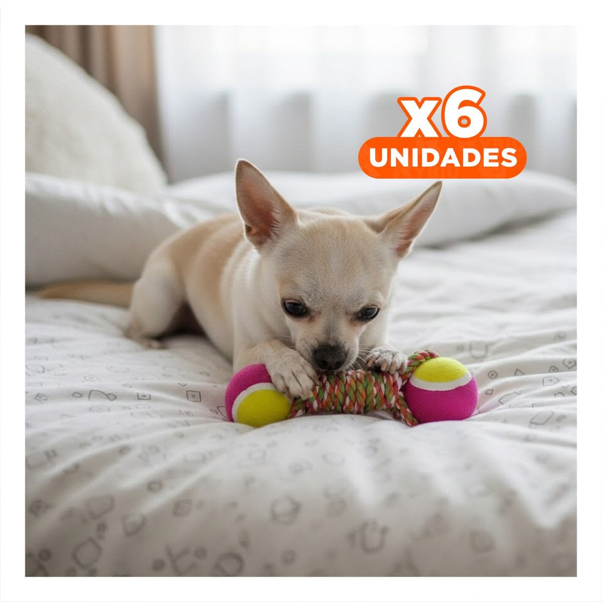 PACK6 JUEGO DE PELOTAS PARA MASCOTAS PARA PERROS ACTIVOS ROSADO CON AMARILLO Y+REGALO STICKER - 1