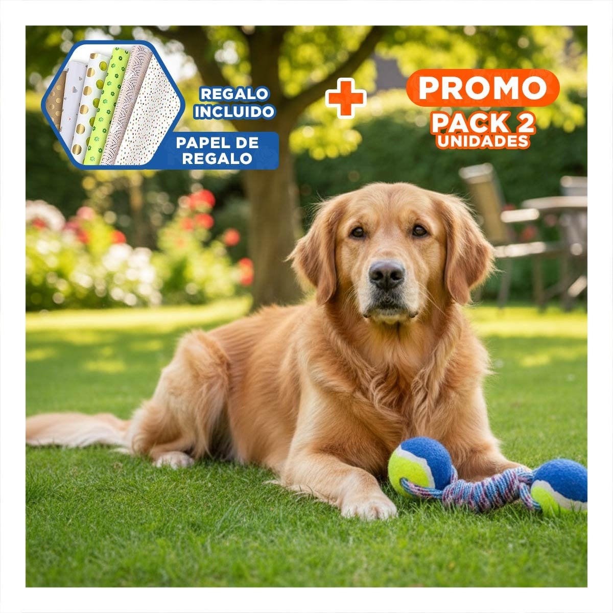 PACK2 ARTICULO RECREATIVO CANINO PARA REDUCIR EL ABURRIMIENTO AMARILLO CON AZUL Y+PAPEL REGALO - 1