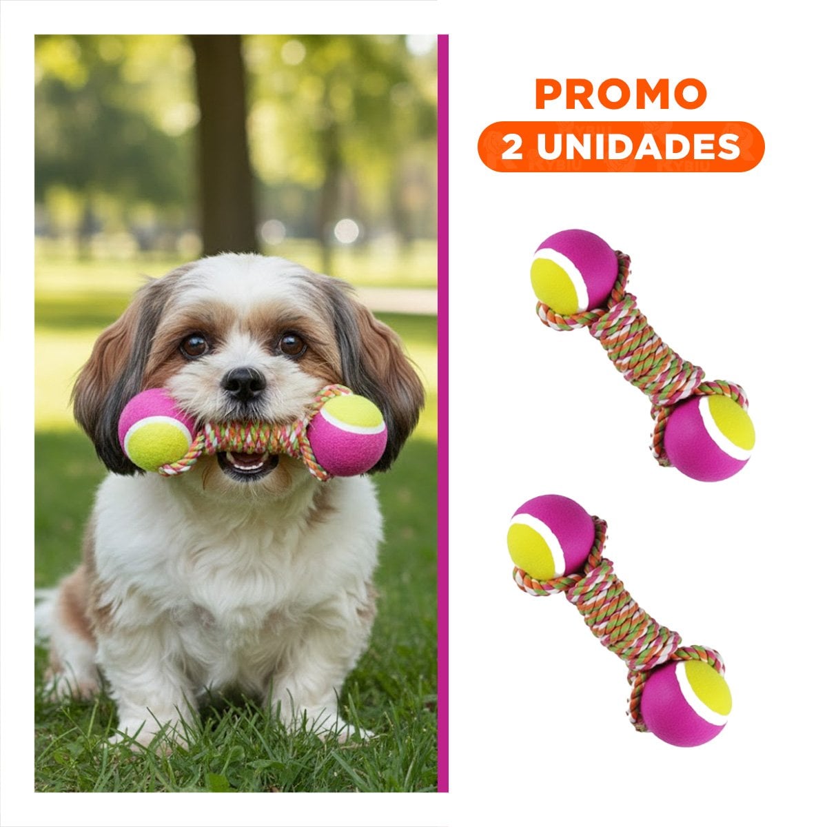 PACK2 CUERDA CON PELOTAS BICOLOR PARA JALAR Y CORRER ROSADO CON AMARILLO - 1