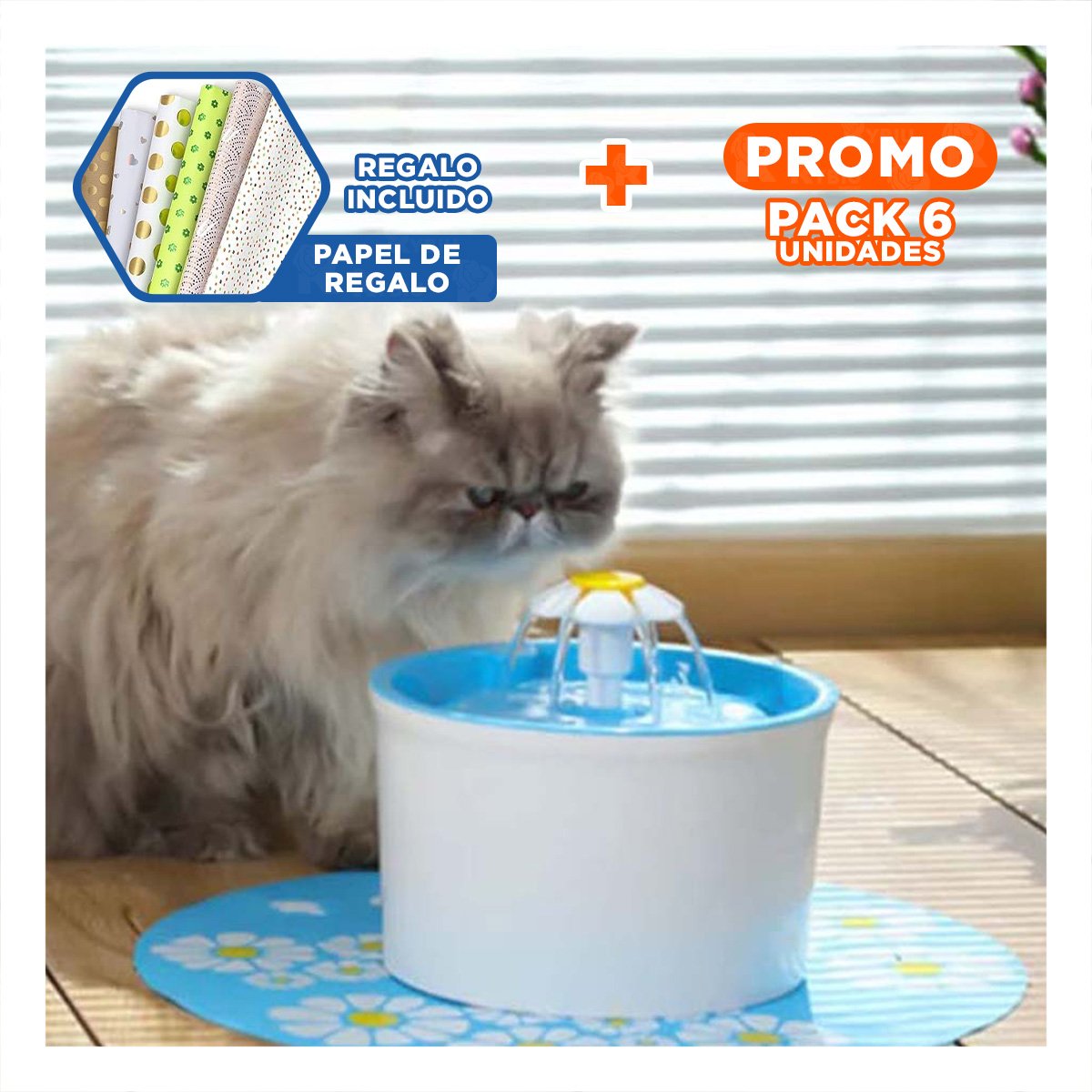 PACK6 AREA PARA AGUA CIRCULAR CON ALFOMBRA PET CELESTE PLASTICO COMPACTO Y+PAPEL REGALO - 1