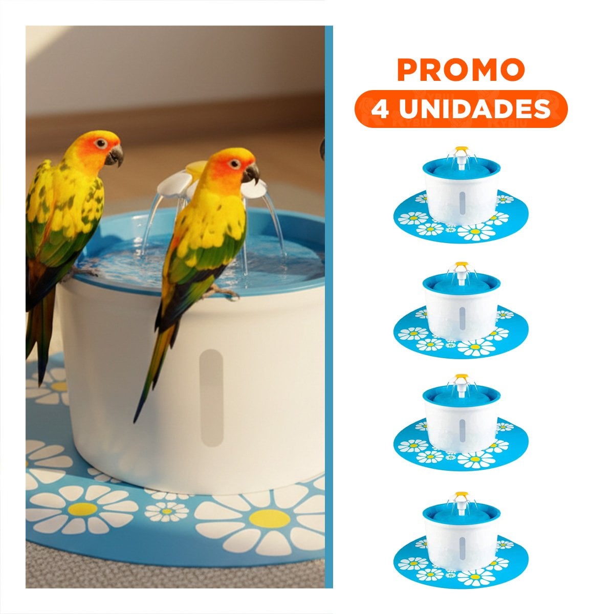 PACK4 BANDEJA PARA AGUA CIRCULAR CON ALFOMBRA PET CELESTE PLASTICO DURABLE Y+REGALO STICKER - 1