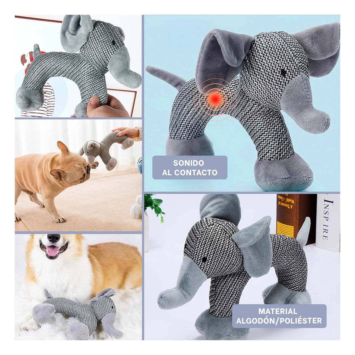 PACK6 PRODUCTO ELEFANTE SUAVE CON SONIDO EN COLOR PLOMO PARA CASA Y+PAPEL REGALO - 3